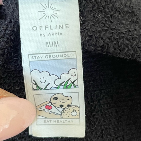 Aerie Offline by American Eagle Ribbed V Neck Hoodie Sweatshirt in Black - Picture 12 of 12